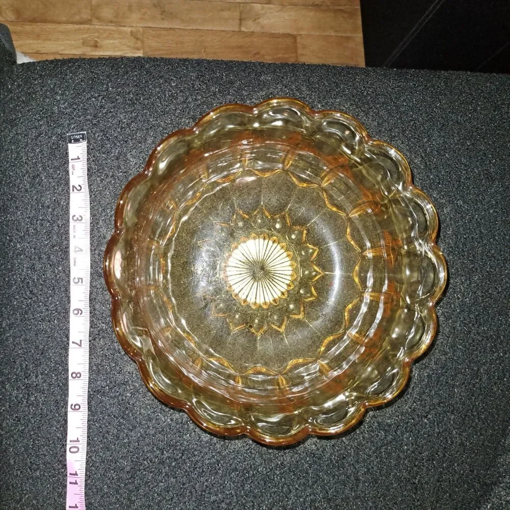 Vintage Fairfield 60's Anchor Hocking Amber Glass Serving Bowl Dish Scalloped